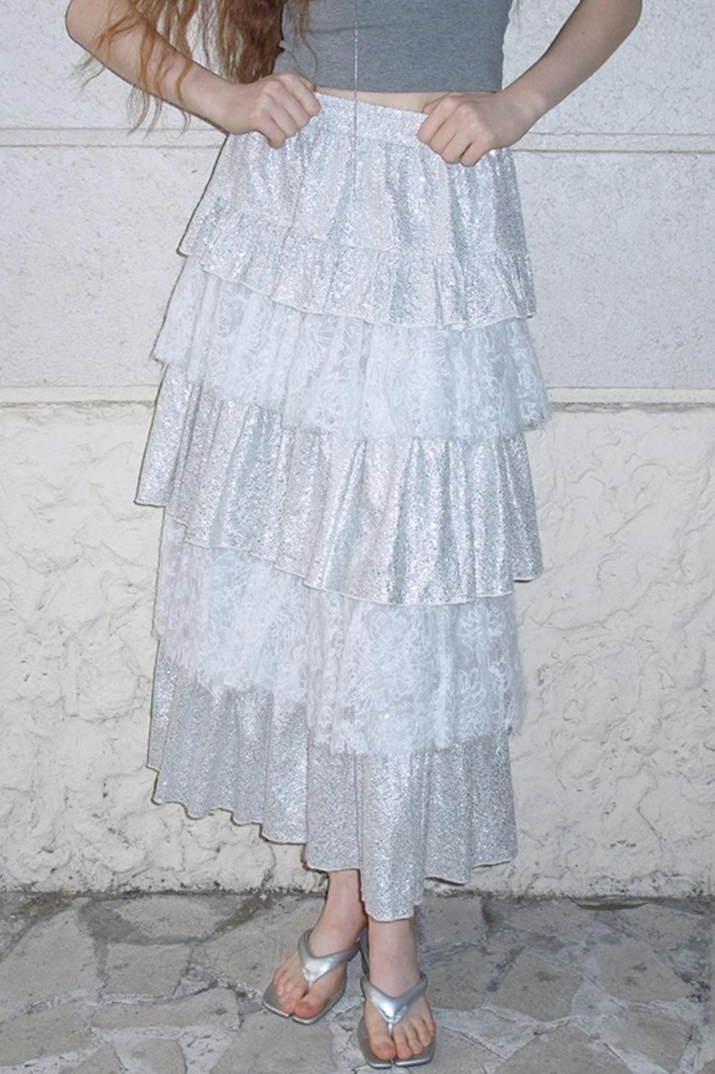 Glitter Panelled Lace Oversized Skirt