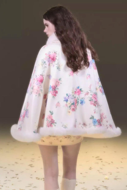 Vintage Flower Print Woolen Coat Set-Up