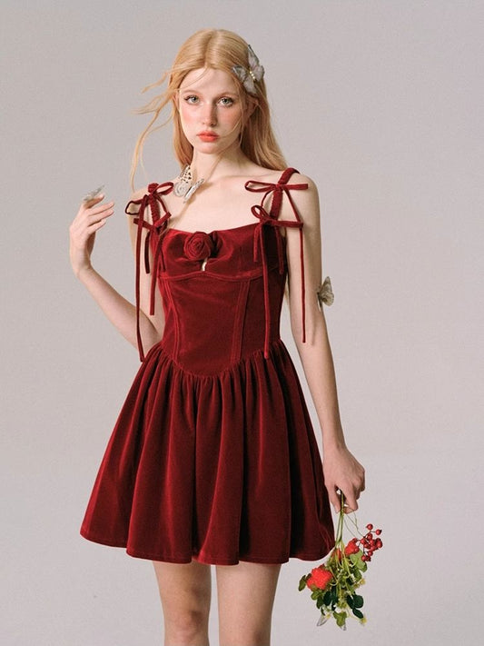 Velvet New Year's Red Halter Dress