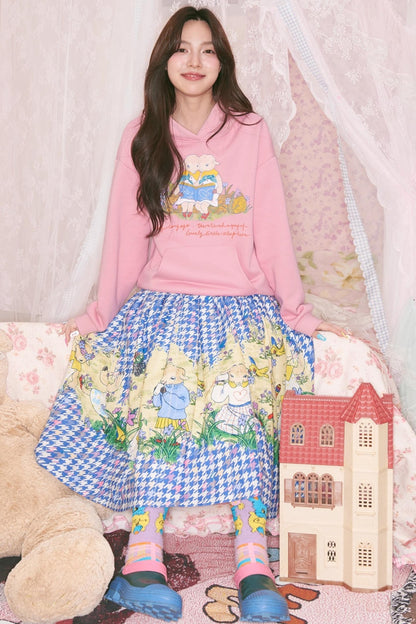 Blue Houndstooth Print Skirt