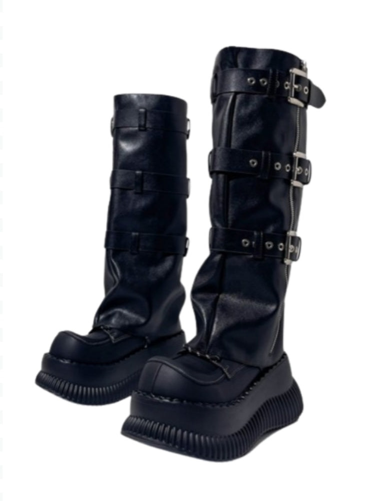 Punk Style Triple Belt Volume Platform Boots