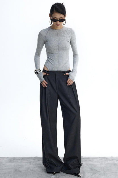 Gray and Black Knit Bodysuit