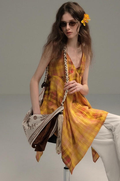 Tie-Dye Check Camisole Top