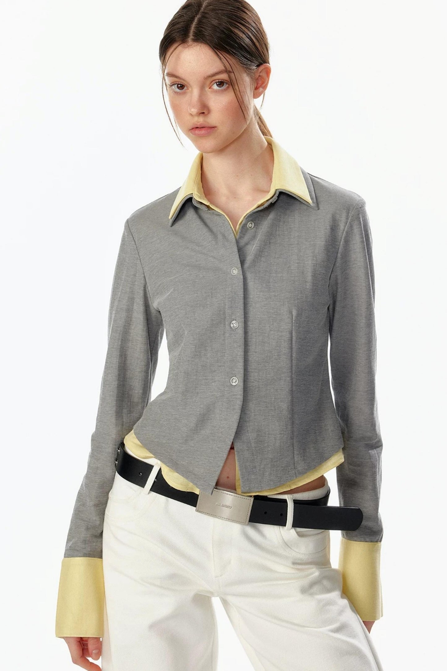 Color-Blocked Fake Two-Piece Shirt