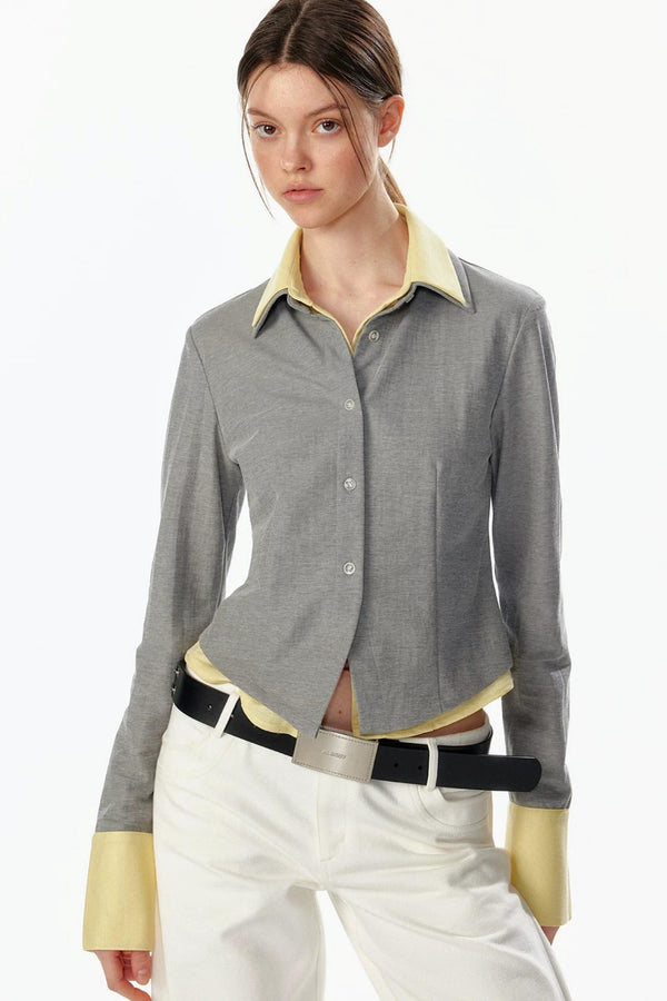 Color-Blocked Fake Two-Piece Shirt