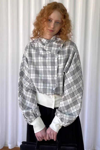 Checkered Pleated Collar Shirt