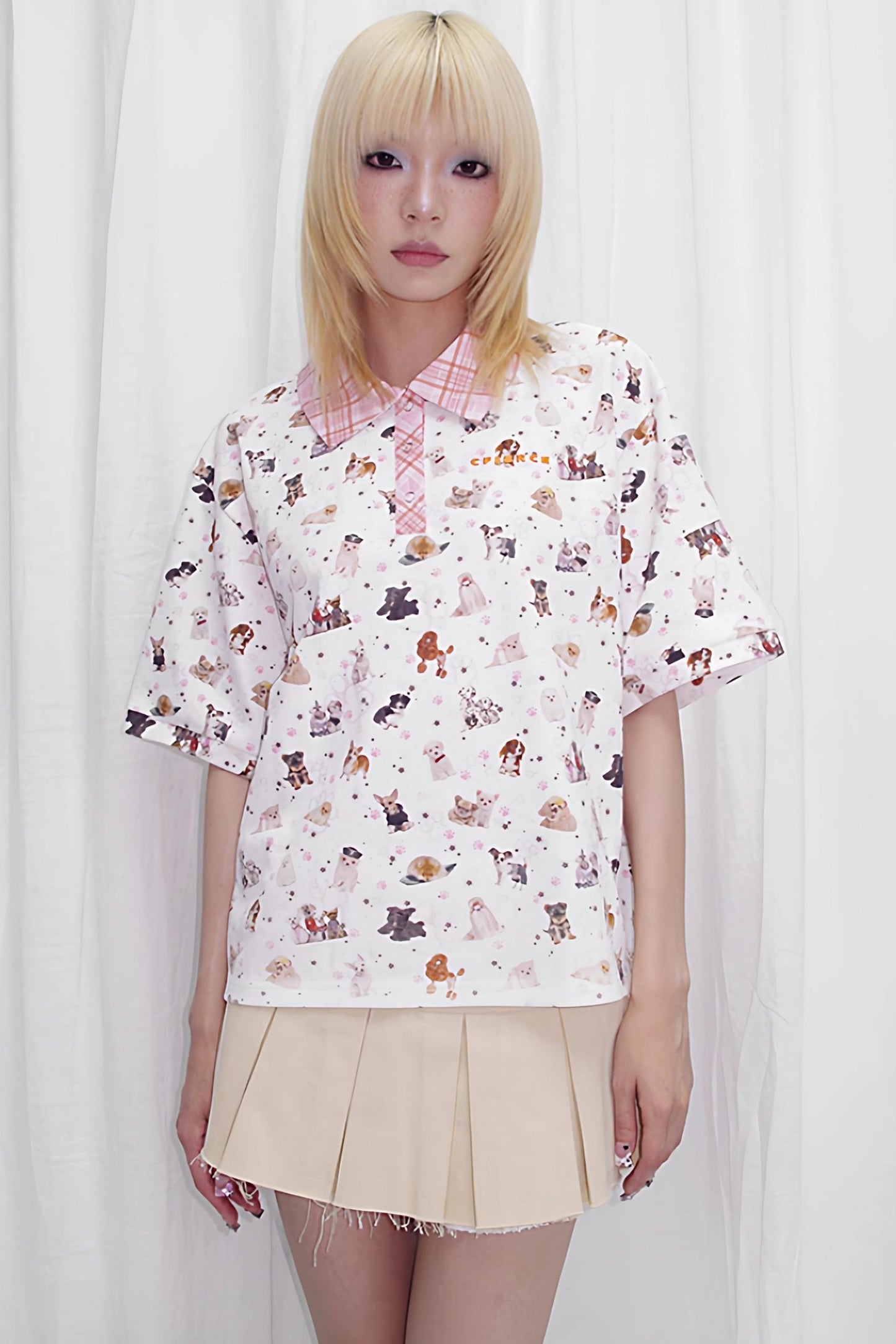 Dog Print Loose Fit Polo Shirt