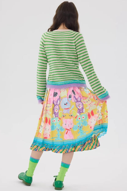 Striped Cartoon Doll Cardigan Top