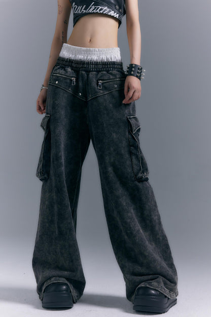 Double Waistband Wide-Leg Trousers