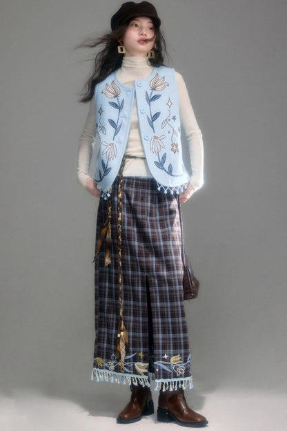 Floral Vintage Front Slit Skirt