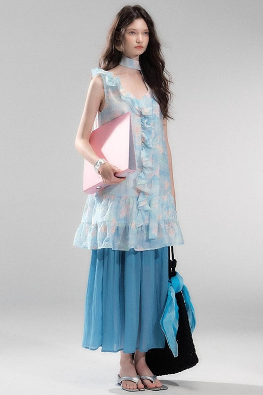 Sea Glass Tencel Ruffle Crop Dress Set-Up