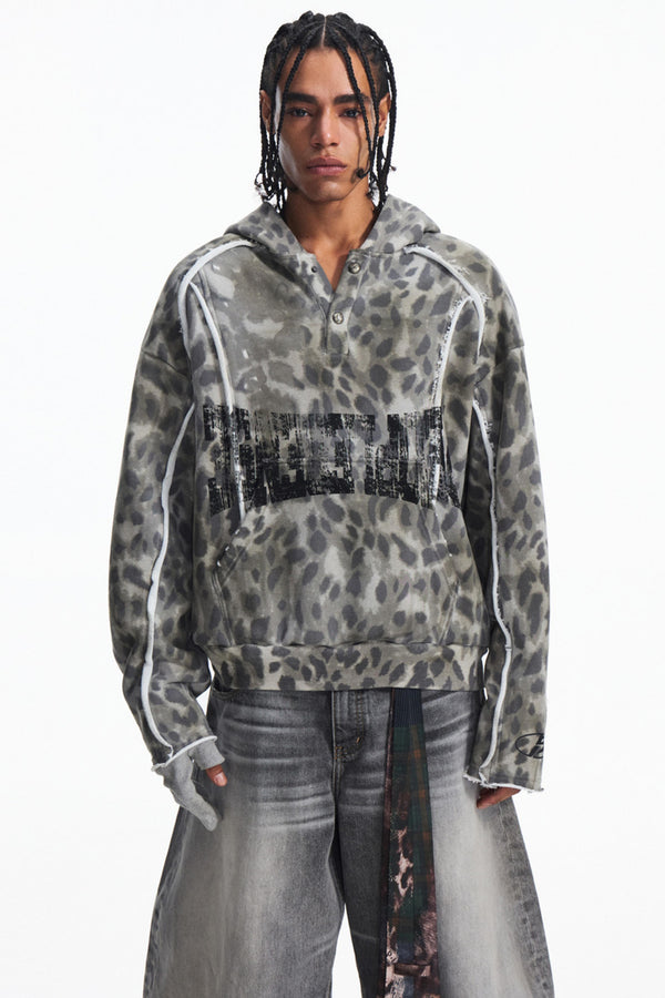Leopard Distressed Hoodie Top