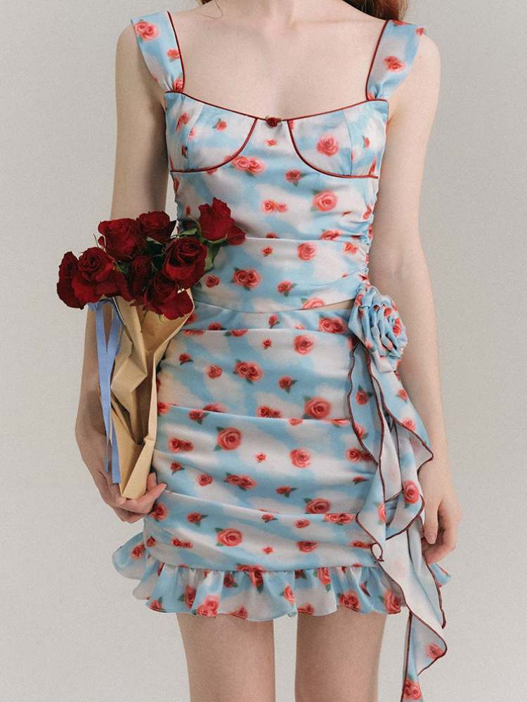 Hand Painted Roses Camisole & Mini Skirt