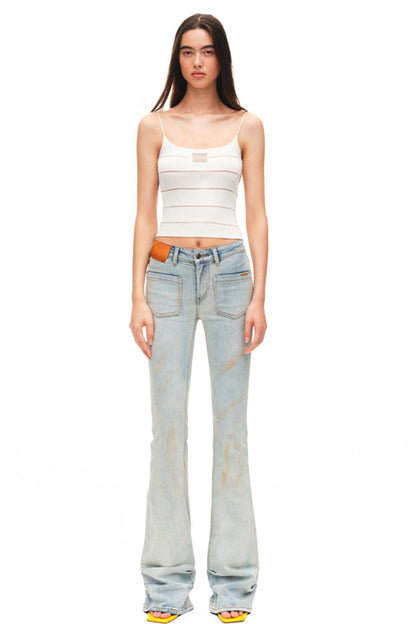 Light Sand Flared Denim Trousers