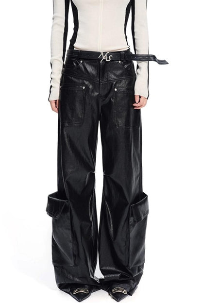Punk Pebbled Wide-Leg Leather Pants