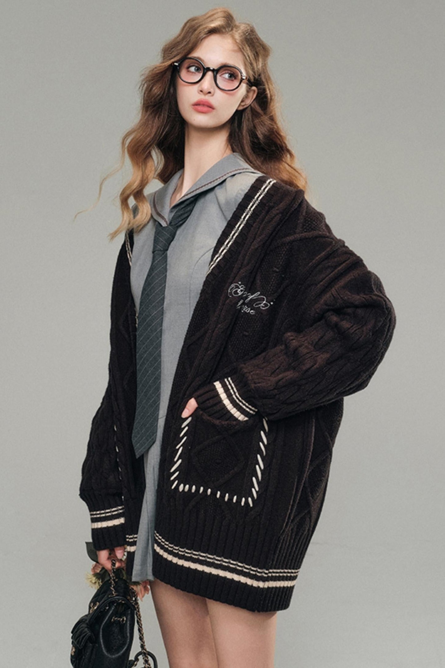 Embroidered Oversized Warm Sweater Jacket