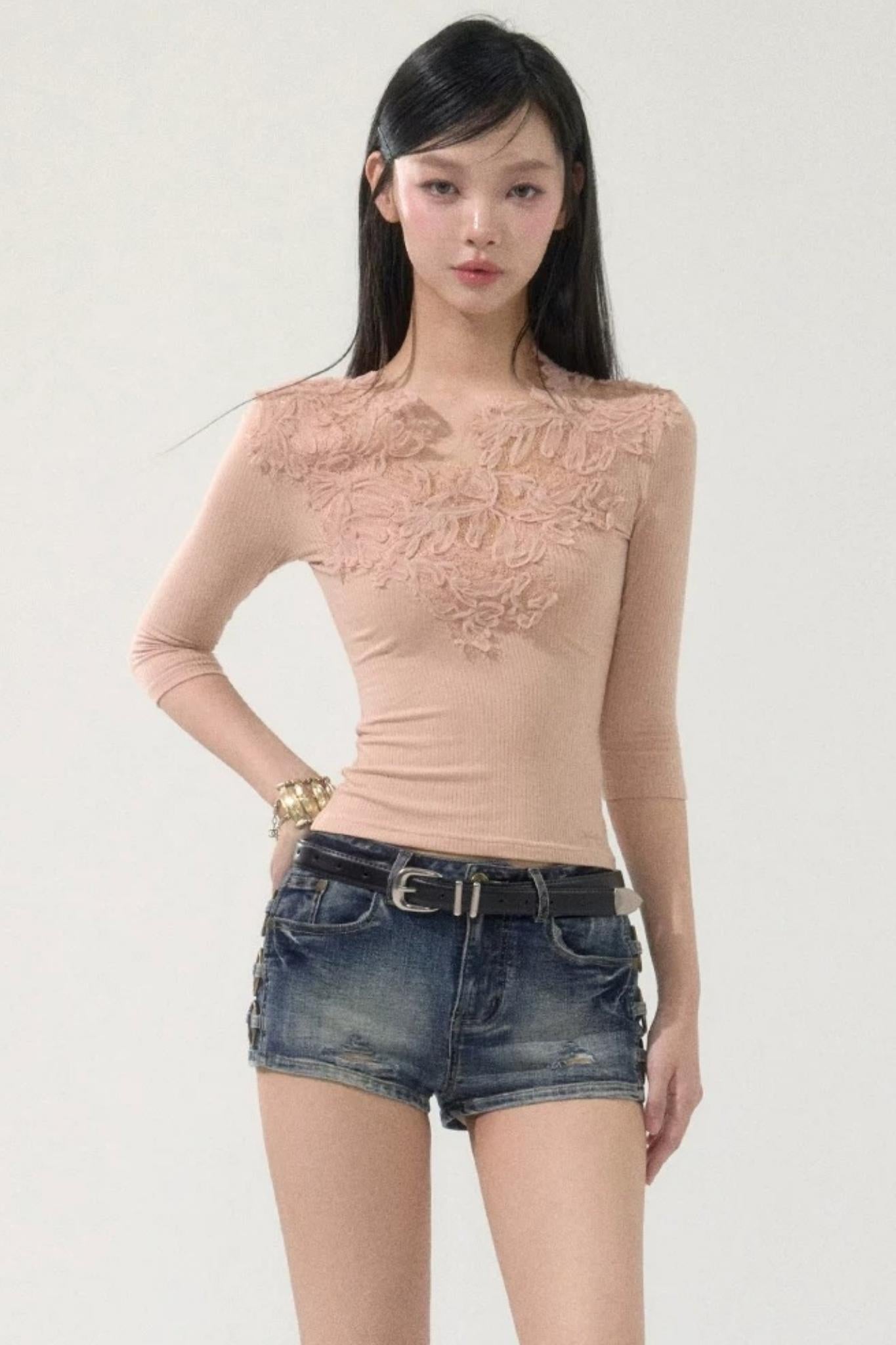 Lace Floral V-Neck Top