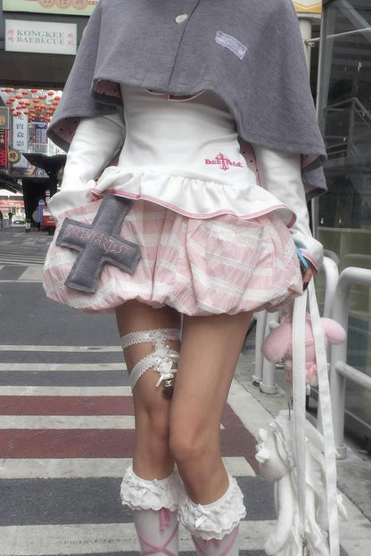 Striped Embroidered Bud Pumpkin Skirt