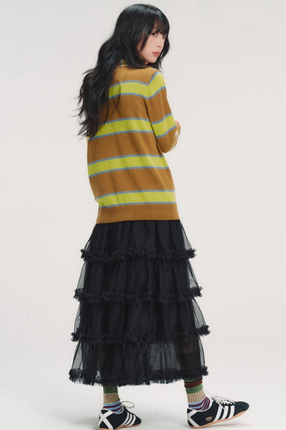 Color-Blocked Striped Knit Sweater