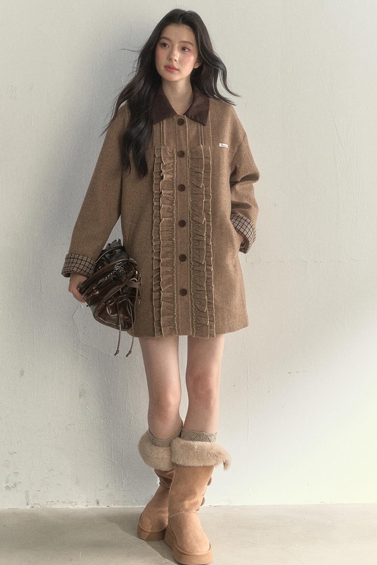 Vintage Khaki Houndstooth Wool Coat