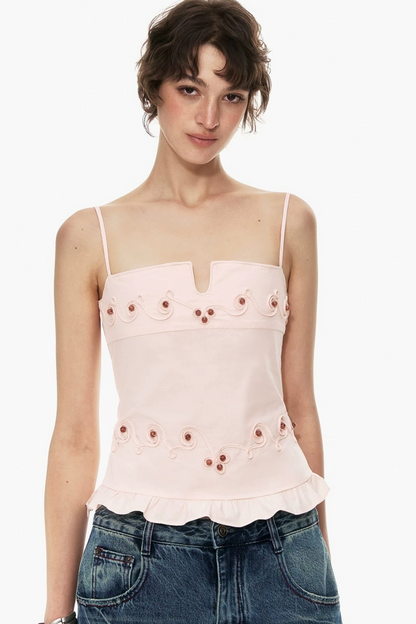 Embroidered Cotton Ruffled Top