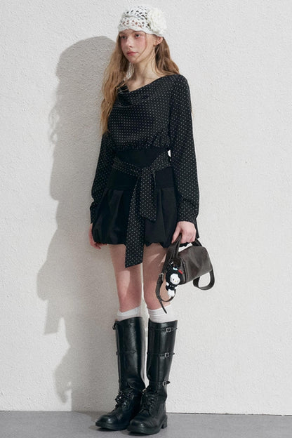 Polka Dot Swing Collar Black Shirt