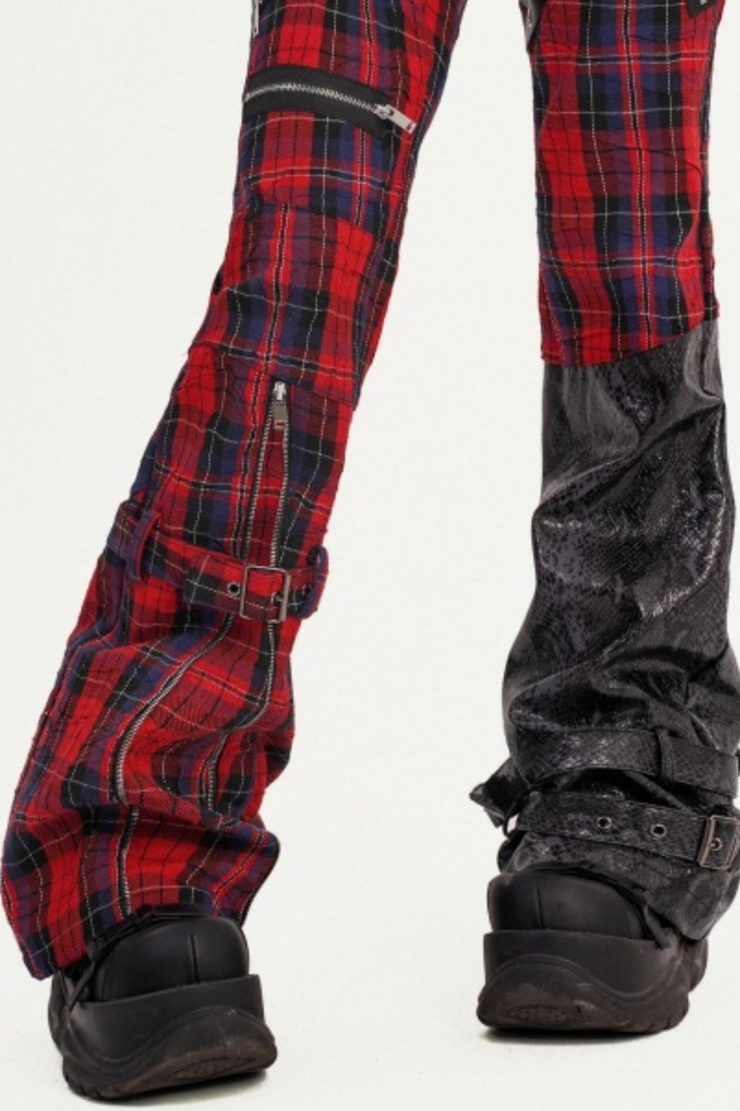 Plaid Patchwork Leather Pants
