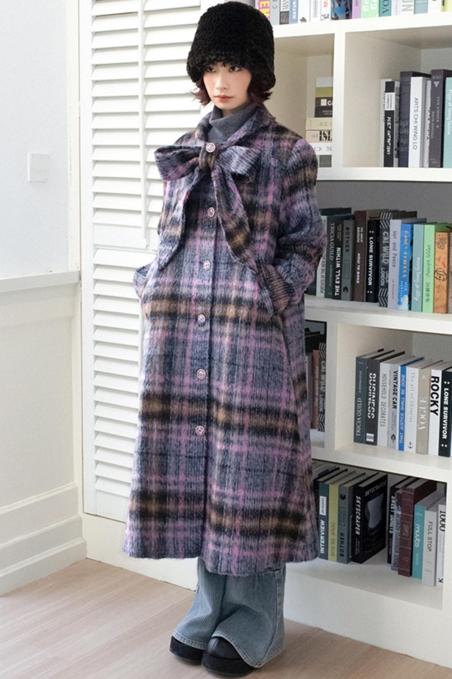 Elegant Bow Tartan Coat