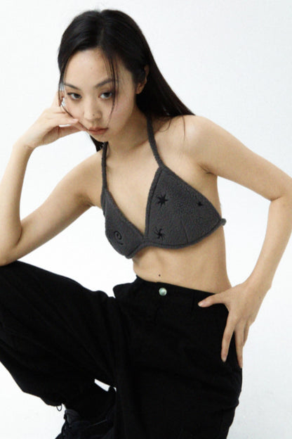 Star-Embroidered Corset Bra