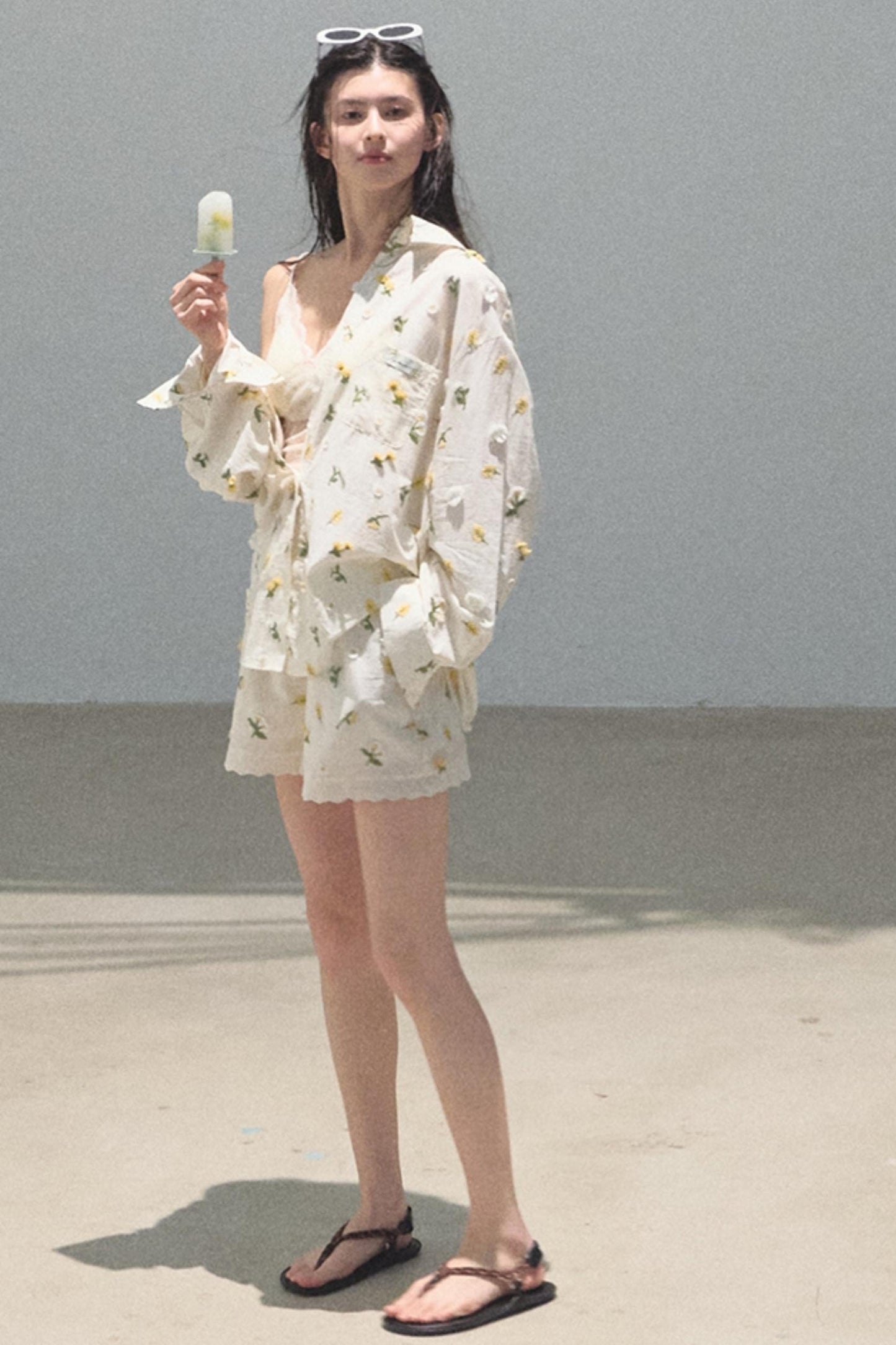 Zero Flowers Cotton Embroidered Casual Shirt Shorts Set-Up