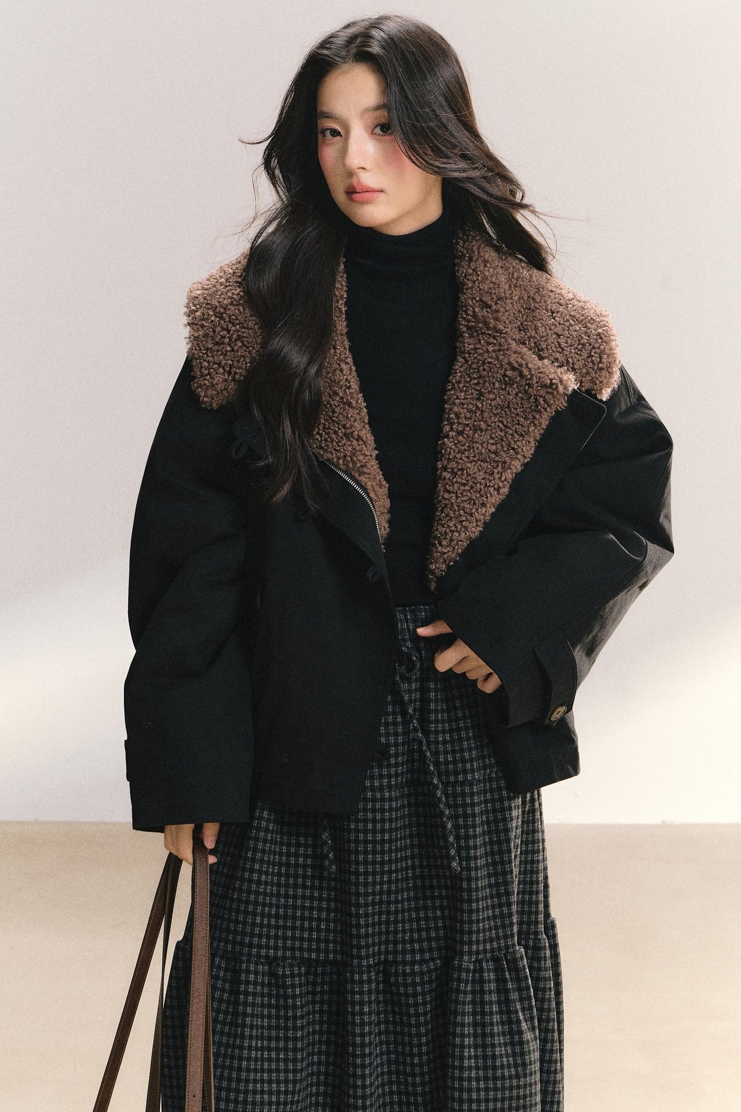 Large Fur Collar Wool Coat