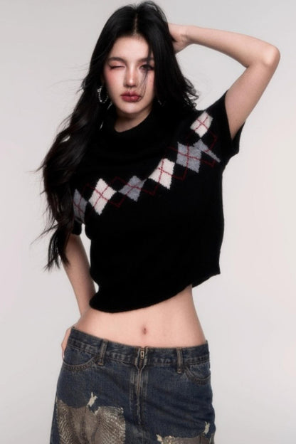 High Neck Short Sleeve Sweater