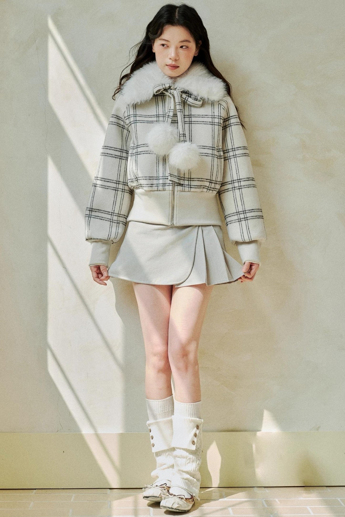 Original White Check Wool Short Coat