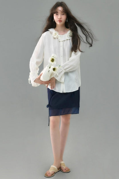 Rose Ruffled Long-Sleeved Shirt