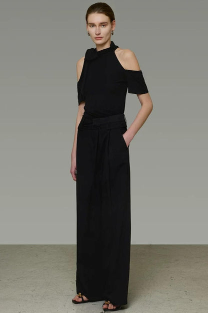 Black Knit Shoulder-Cut Top