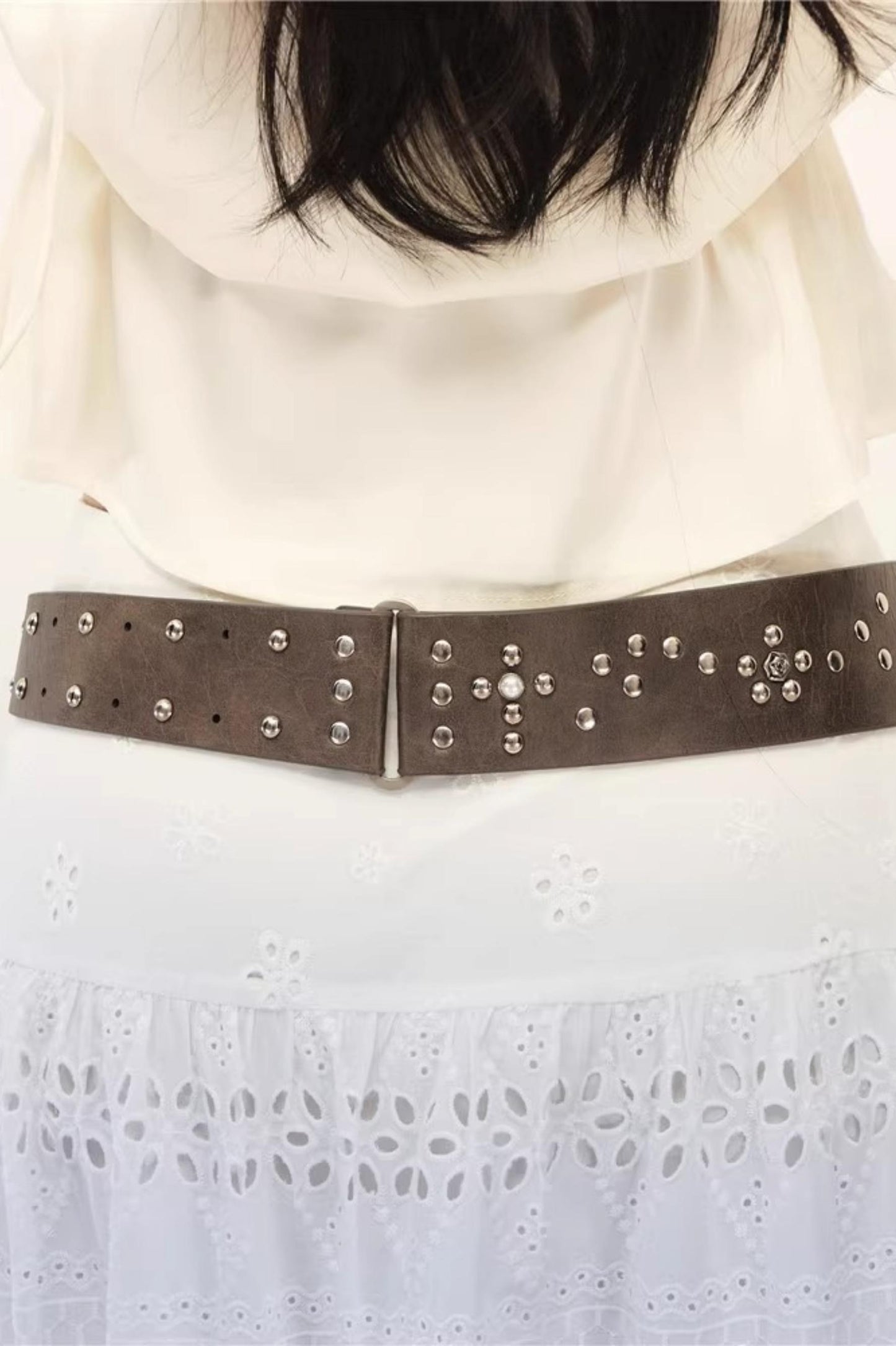 Irregular Brown Leather Adjustable Belt