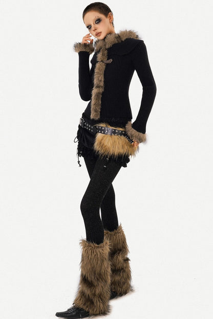 Retro Fur Collar Knit Sweater