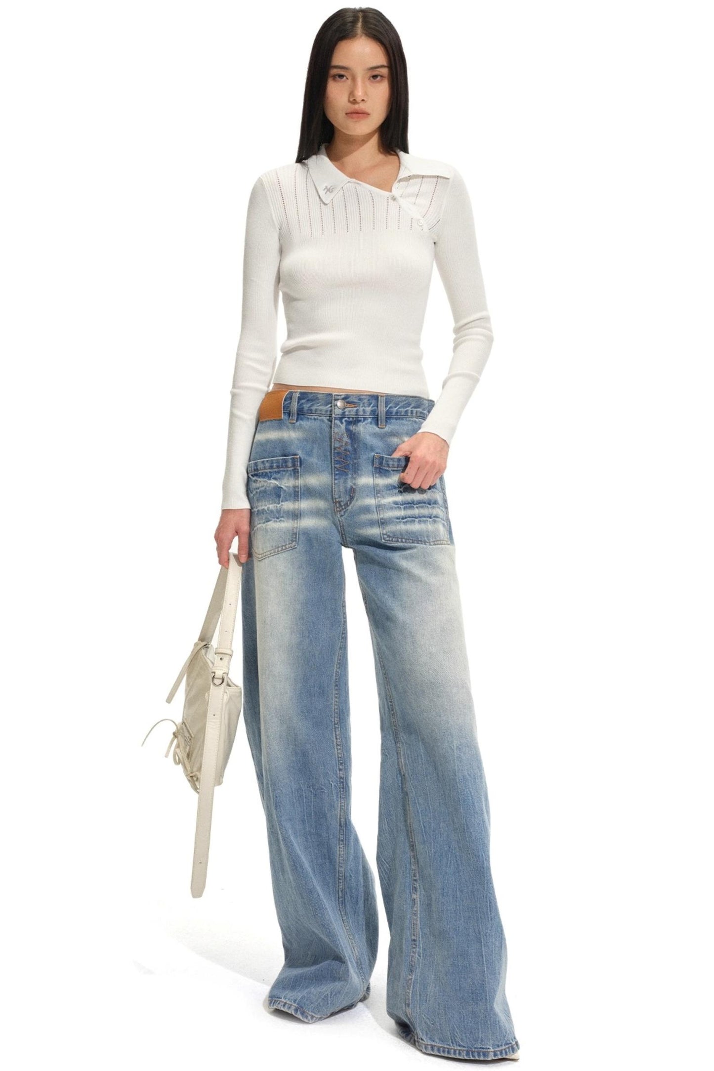 Diagonal Placket Knit Top