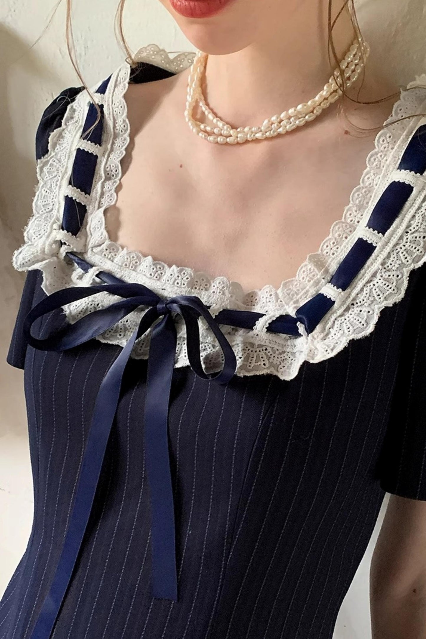 Striped Lace A-line Dress