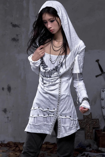 Rock Swing Collar Print Long Sleeve Dress