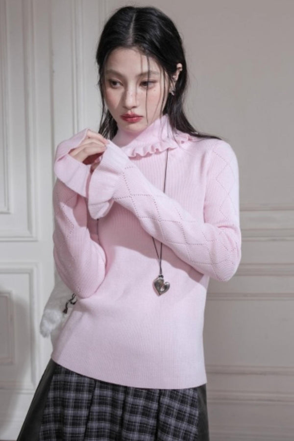 Mercerized Wool Ruffle Sweater