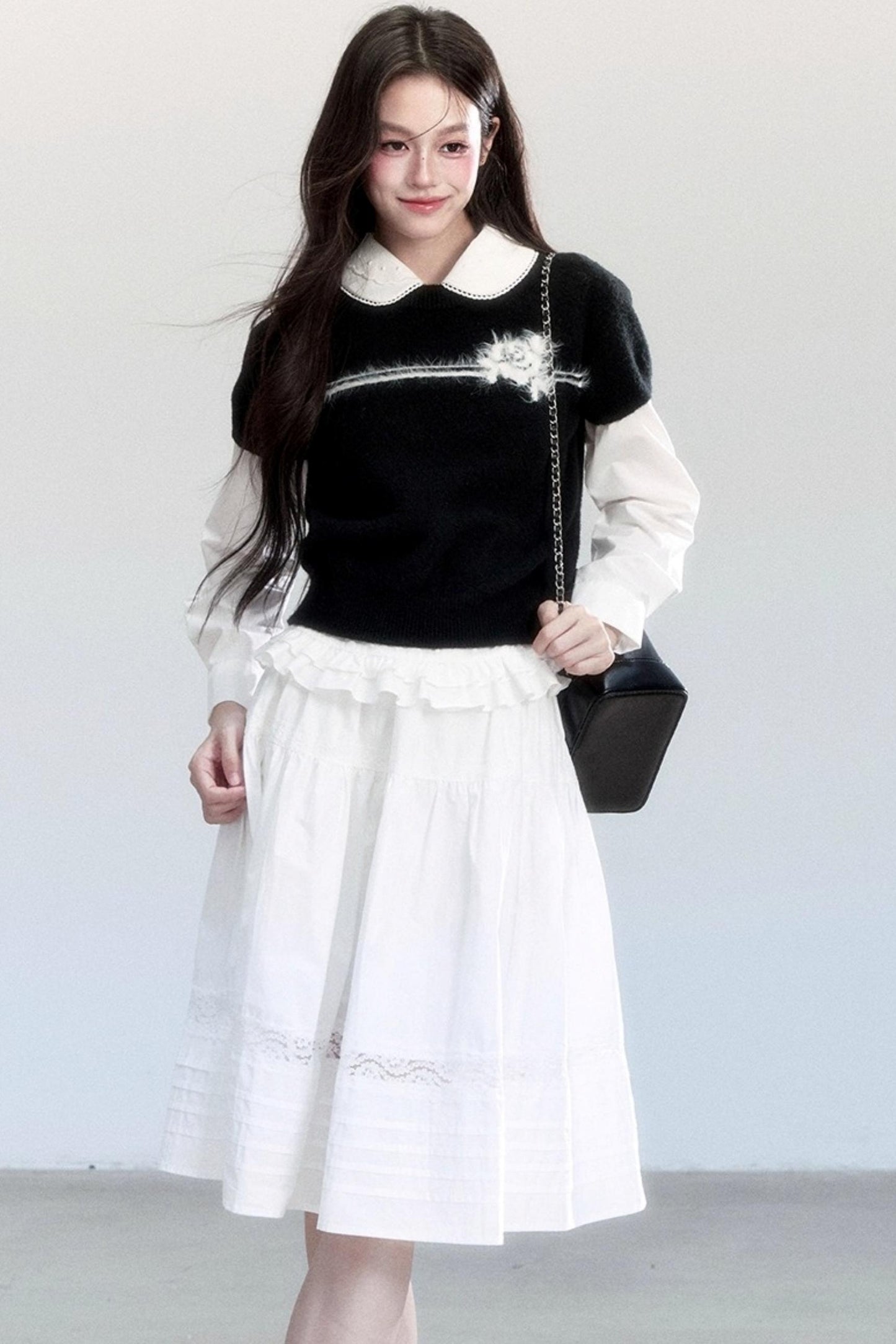 Flower Knitted Short-Sleeved Top