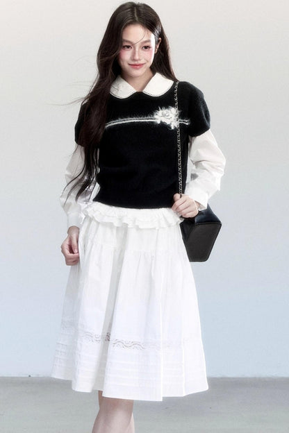 Flower Knitted Short-Sleeved Top