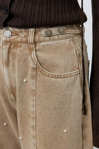 Washed Nail Beads Loose Scimitar Jeans