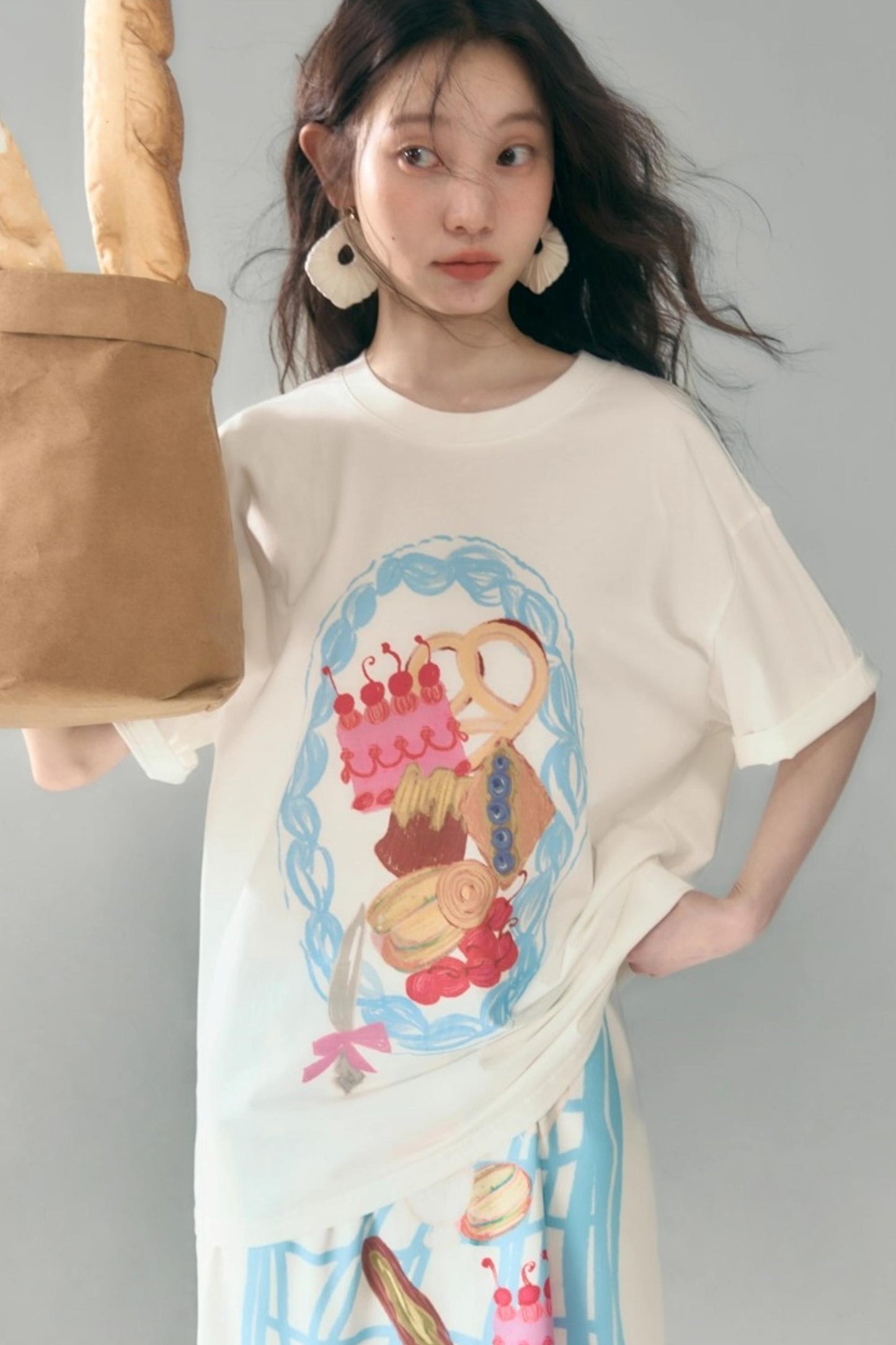 Hand-Painted Crewneck Cotton T-Shirt