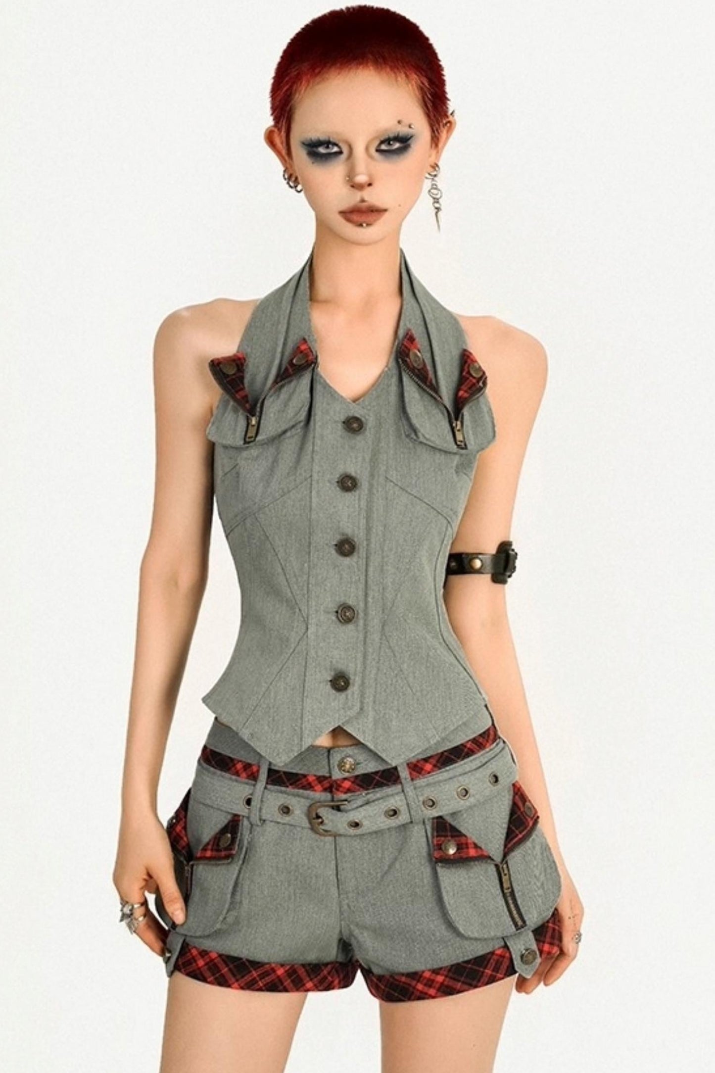 Original Punk Style Retro Short Halterneck Slim Vest