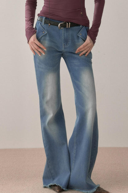 Vintage Letter Print Flared Jeans