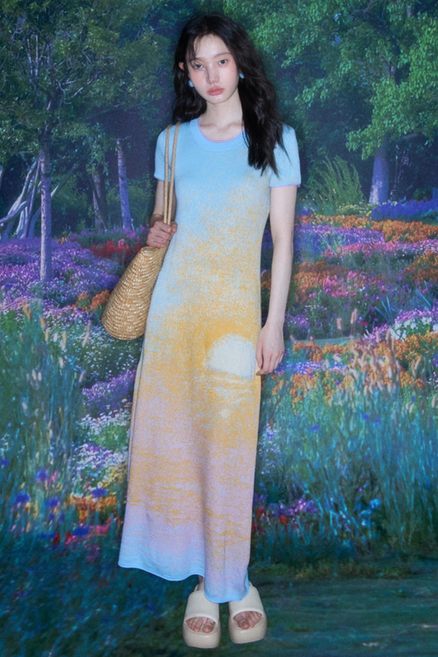 Hand-Painted Cloud Jacquard Tencel Knitted Dress