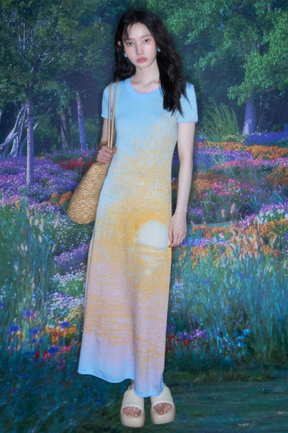 Hand-Painted Cloud Jacquard Tencel Knitted Dress