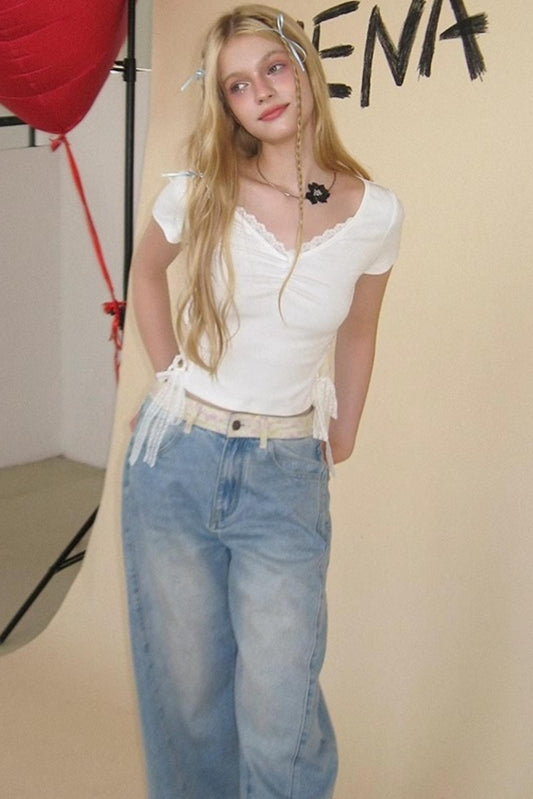 Elegant V-Neck Pleated T-Shirt